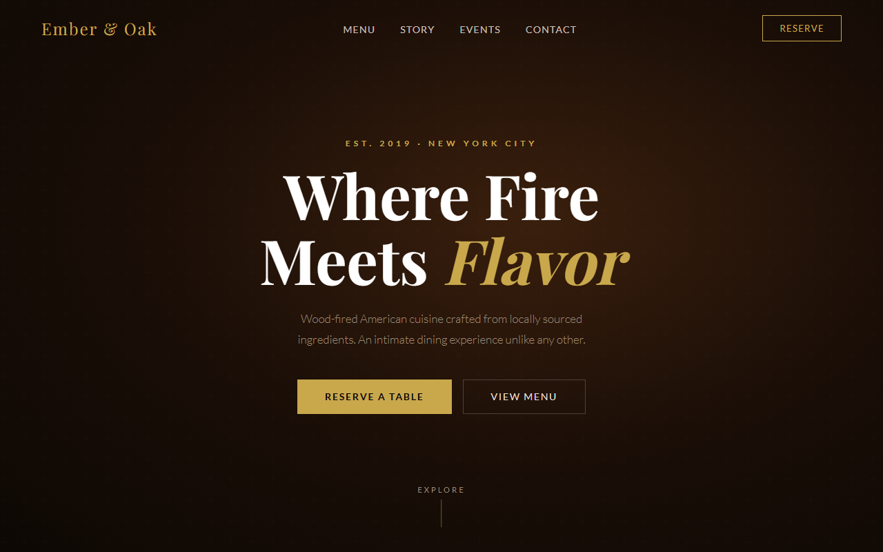 Ember & Oak — upscale restaurant website