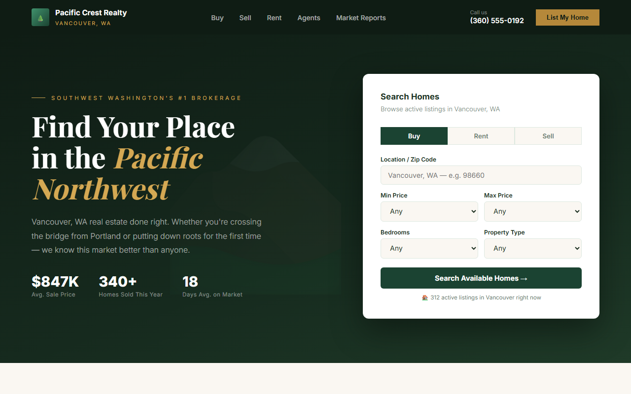 Pacific Crest Realty — Vancouver WA real estate website
